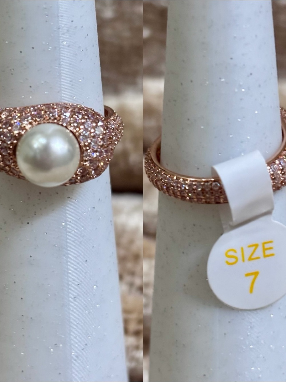 Rose Gold Pearl and Pavé Sparkle Ring - Women Jewelry